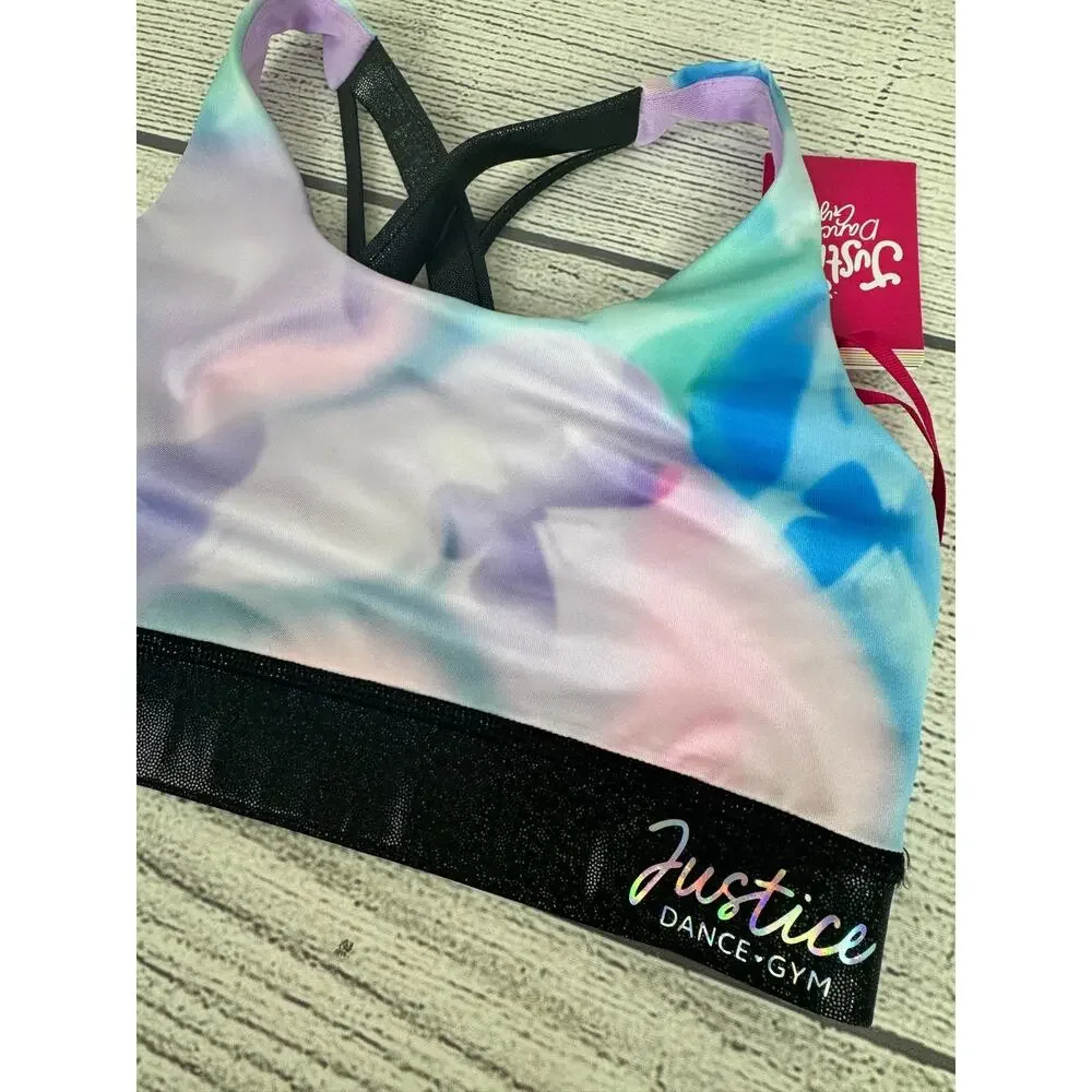 Justice Dance Gym Girl's Butterfly Cloud Iridescent Bra & Shorts Set Size Large